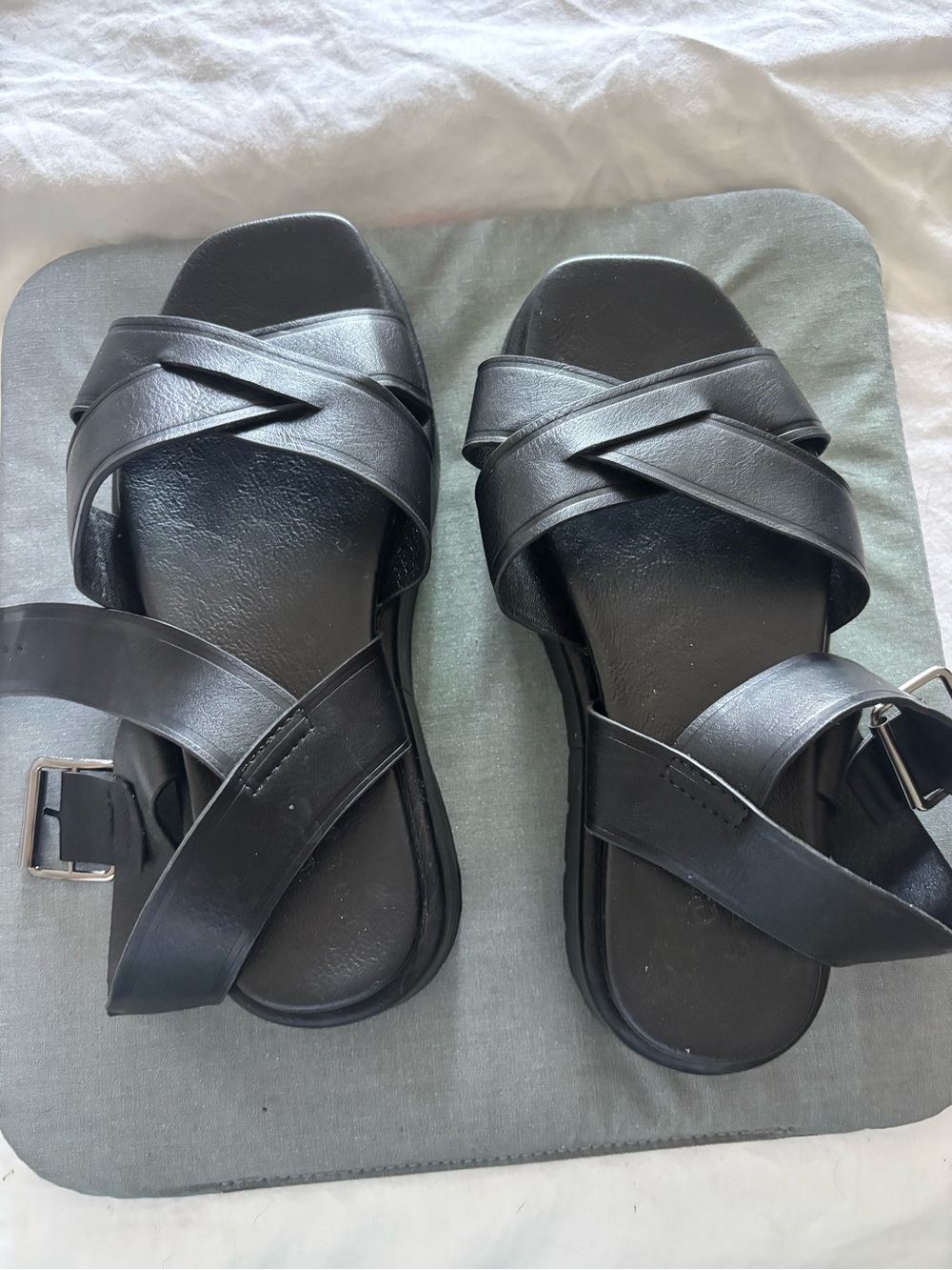 ASOS Black Crisscross Buckle Slide Sandals